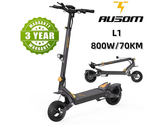 Trotinete Elétrica AUSOM L1 (800 W - Autonomia: 70 Km - Cinzento e Amarelo)
